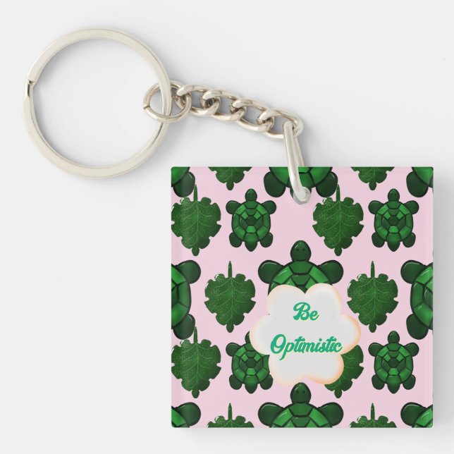 Cute Turtle Leaves Seamless Pattern, Tropical  Key Ring (Front)