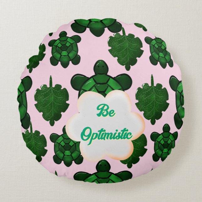 Cute Turtle Leaves Seamless Pattern, Tropical  Round Cushion (Front)
