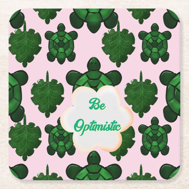 Cute Turtle Leaves Seamless Pattern, Tropical  Square Paper Coaster (Front)