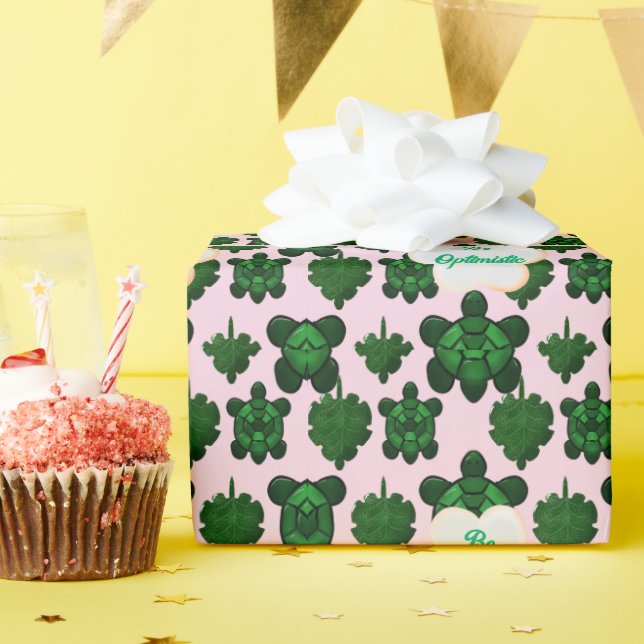 Cute Turtle Leaves Seamless Pattern, Tropical  Wrapping Paper (Birthday Party)