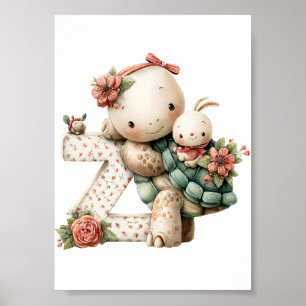 Cute Turtle Letter Z Animal Nursery Poster