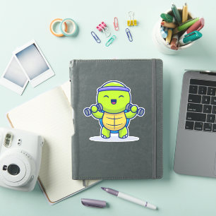 Cute Turtle Lifting Dumbbells Cartoon Illustration