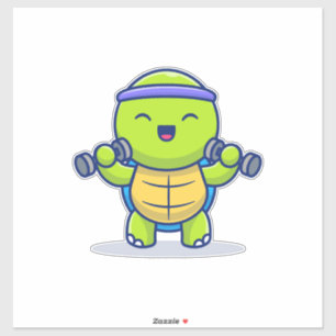 Cute Turtle Lifting Dumbbells Cartoon Illustration