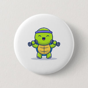 Cute Turtle Lifting Dumbbells Cartoon Illustration 6 Cm Round Badge