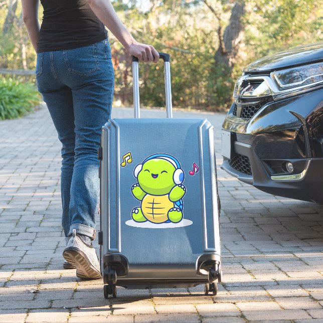 Cute Turtle Listening Music With Headphone (Suitcase Insitu)
