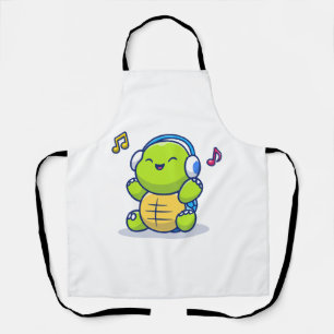 Cute Turtle Listening Music With Headphone Apron