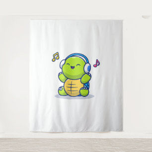 Cute Turtle Listening Music With Headphone Tapestry