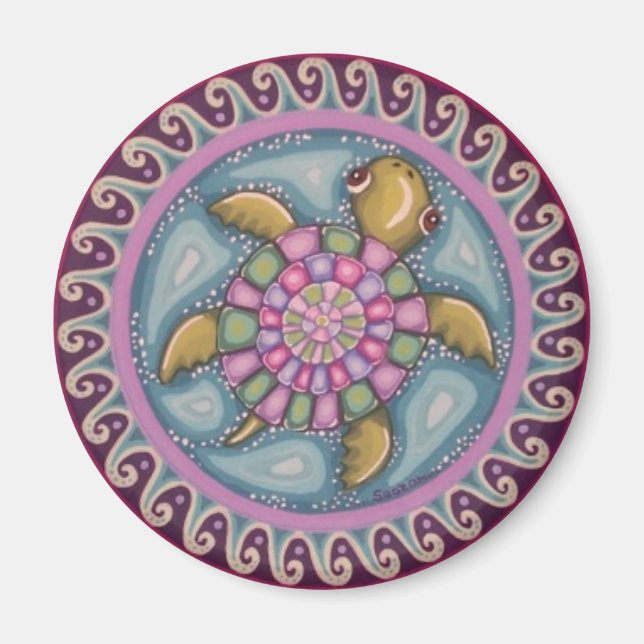 Cute turtle mandala magnet by Soozie Wray (Front)