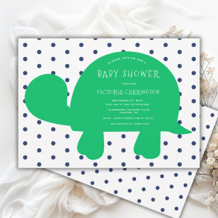 Cute Turtle Navy Blue Polkadots Baby Shower Invitation