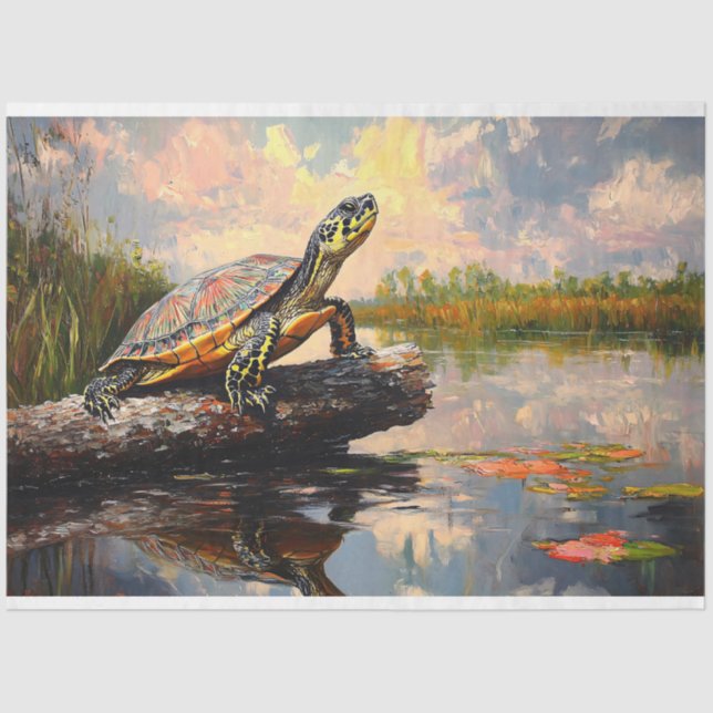 Cute Turtle on a Log Everglades Decoupage Tissue Paper (Front)