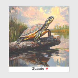 Cute Turtle on a Log Everglades Painting