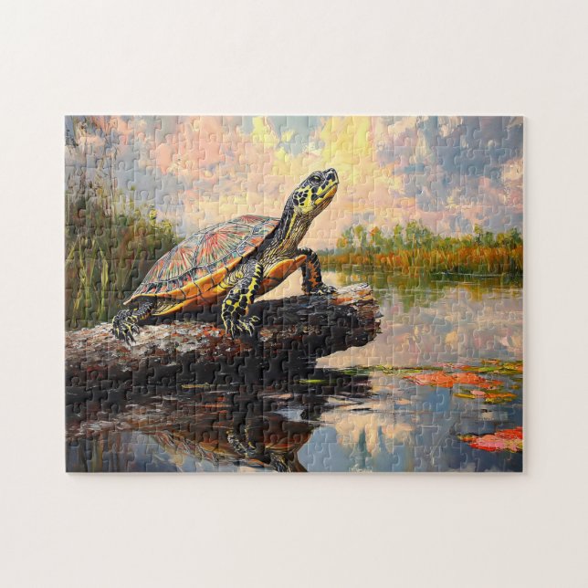 Cute Turtle on a Log Everglades Painting Jigsaw Puzzle (Horizontal)