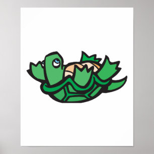 cute turtle on back poster