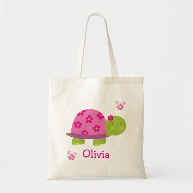 Cute Turtle Personalised Bag Tote for Girl (Front)