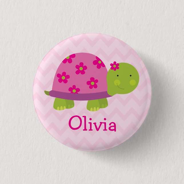 Cute Turtle Personalised Button for Girls (Front)