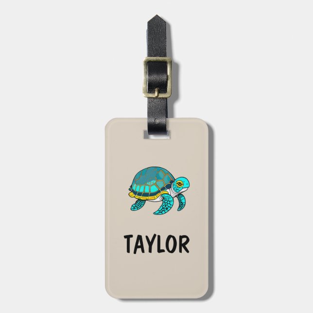 Cute Turtle Personalised Colourful Bag Backpack Luggage Tag (Front Vertical)
