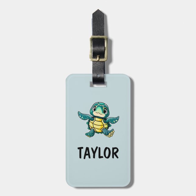 Cute Turtle Personalised Colourful Bag Backpack Luggage Tag (Front Vertical)