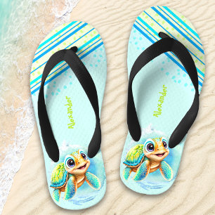 Cute Turtle Personalized Boys' Kid's Thongs