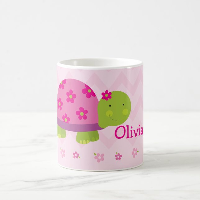 Cute Turtle Pink Personalised Mug for Girls (Center)
