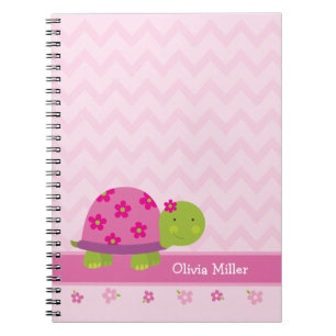 Cute Turtle Pink Personalised Notebook for Girls