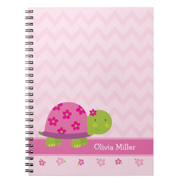 Cute Turtle Pink Personalised Notebook for Girls (Front)