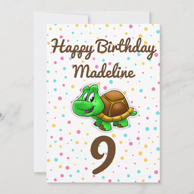 Cute Turtle Polka Dot Birthday Card (Front)
