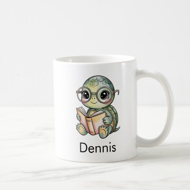 Cute Turtle Reading a Book Custom Coffee Mug (Right)