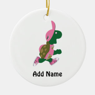 Cute Turtle Runner in PInk Ceramic Ornament
