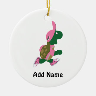 Cute Turtle Runner in PInk Ceramic Ornament