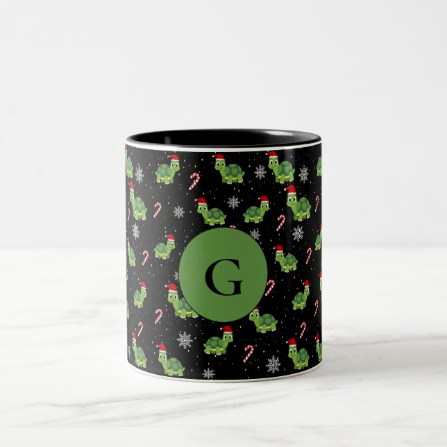 cute turtle Santa Christmas pattern Two-Tone Coffee Mug (Center)