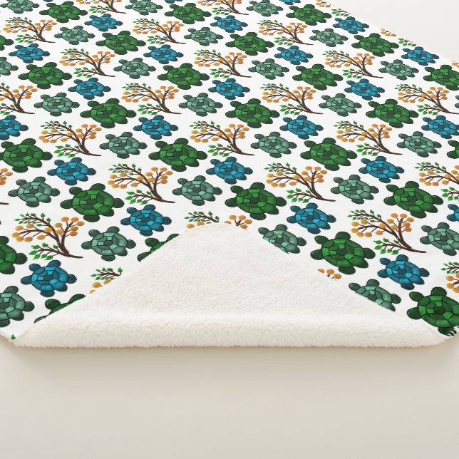 Cute Turtle Seamless Pattern | Ocean Animal Repeat Sherpa Blanket (3/4)