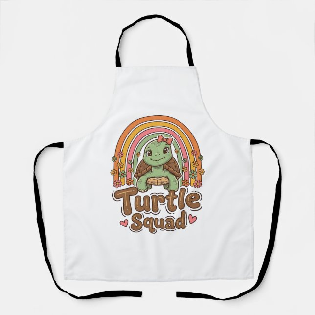 Cute Turtle Squad Rainbow Floral Vector Design_1 Apron (Front)