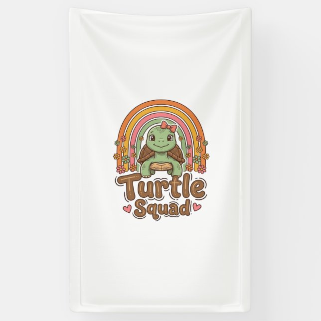 Cute Turtle Squad Rainbow Floral Vector Design_1 Banner (Vertical)