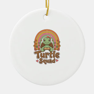 Cute Turtle Squad Rainbow Floral Vector Design_1 Ceramic Ornament