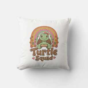 Cute Turtle Squad Rainbow Floral Vector Design_1 Cushion