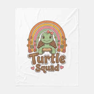 Cute Turtle Squad Rainbow Floral Vector Design_1 Fleece Blanket