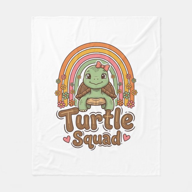 Cute Turtle Squad Rainbow Floral Vector Design_1 Fleece Blanket (Front)