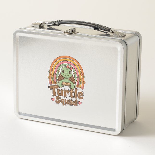 Cute Turtle Squad Rainbow Floral Vector Design_1 Metal Lunch Box (Front)