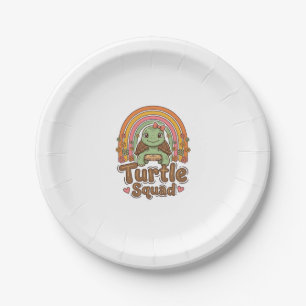 Cute Turtle Squad Rainbow Floral Vector Design_1 Paper Plate