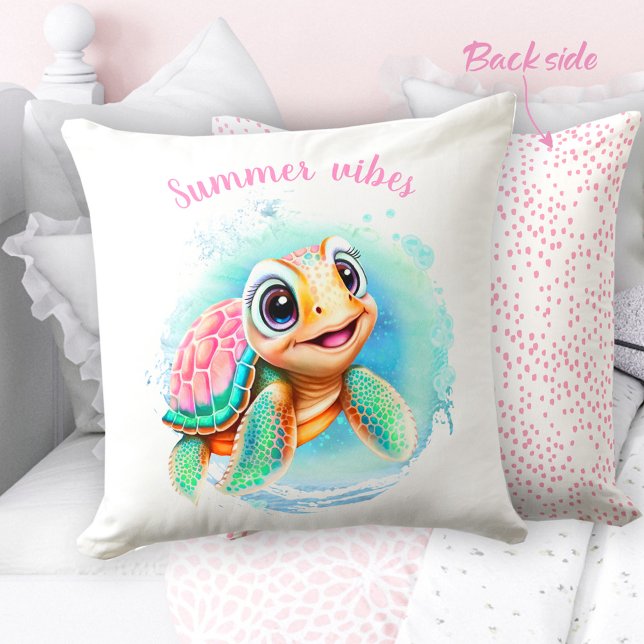 Cute Turtle Summer Personalised  Cushion (Cute Turtle Summer Personalized Throw Pillow)