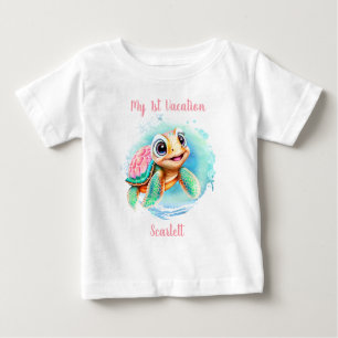 Cute Turtle Summer Vacation Name Girl  Baby T-Shirt