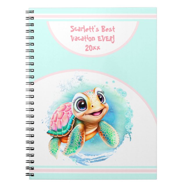 Cute Turtle Summer Vacation Name Journal Notebook (Front)