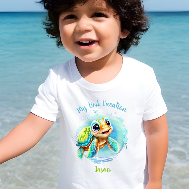 Cute Turtle Summer Vacation Personalised Boy  Toddler T-Shirt (Creator Uploaded)
