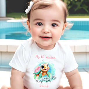 Cute Turtle Summer Vacation Personalised Girl  Baby T-Shirt