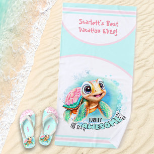 Cute Turtle Summer Vacation Personalised Girl Beach Towel