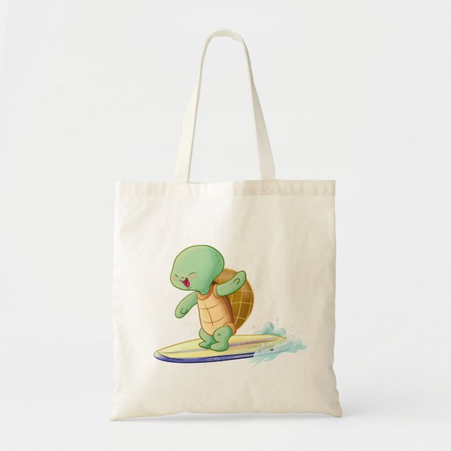 Cute Turtle Surfing Kawaii Tote Bag (Front)