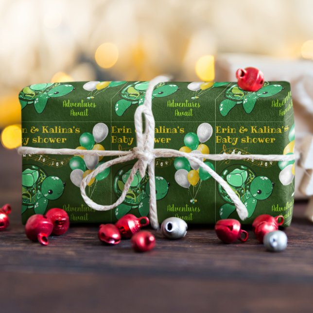 Cute Turtle Tricolor Baby Shower Personalised Wrapping Paper (Creator Uploaded)