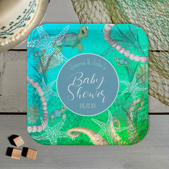 Cute Turtle Under The Sea Baby Shower Paper Plate (Cute Turtle Under The Sea Baby Shower Paper Plates)