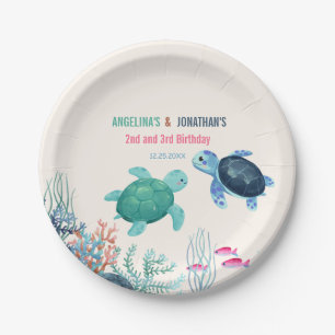 Cute Turtle Under The Sea Joint Birthday Paper Plate