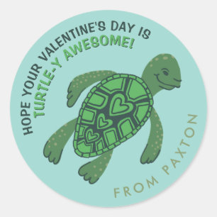 Cute Turtle Valentine's  Classic Round Sticker